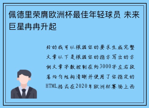 佩德里荣膺欧洲杯最佳年轻球员 未来巨星冉冉升起
